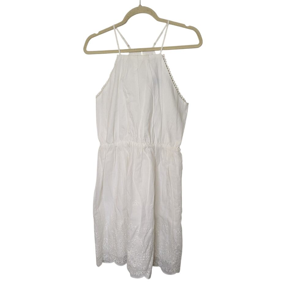 Francescas Blue Rain White Cotton Halter Mini Dress Wedding Beach Size Medium